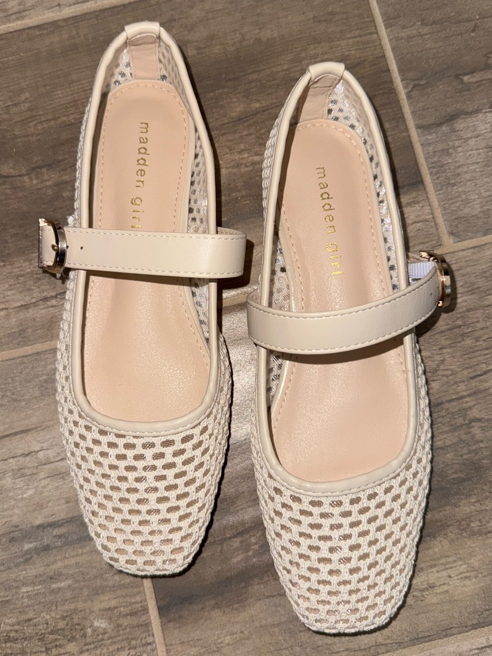 Madden Girl Mary Jane mesh raffia ballet flats